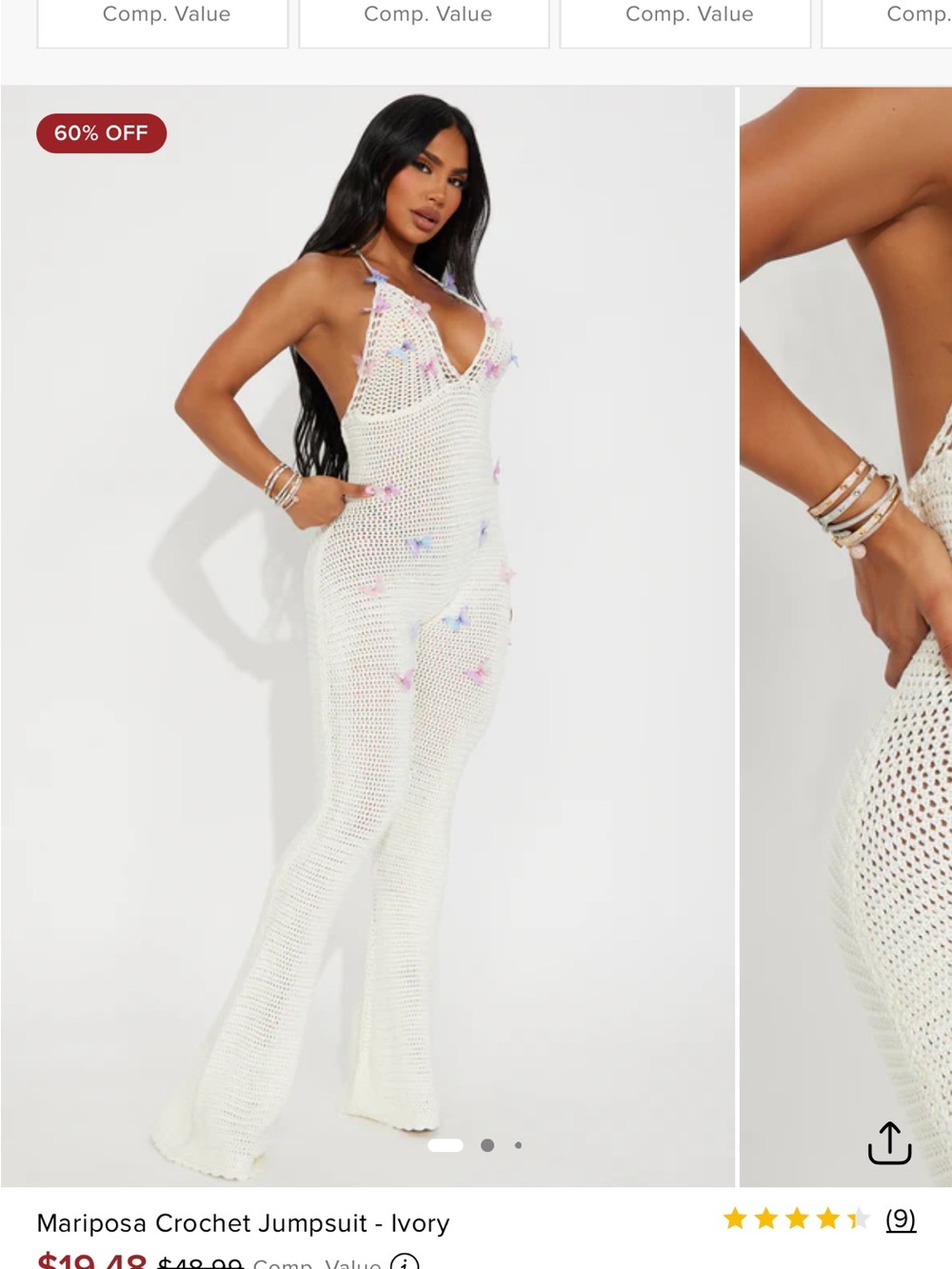 Fashion Nova Ivory Crochet Jumpsuit with Pastel Accent Details